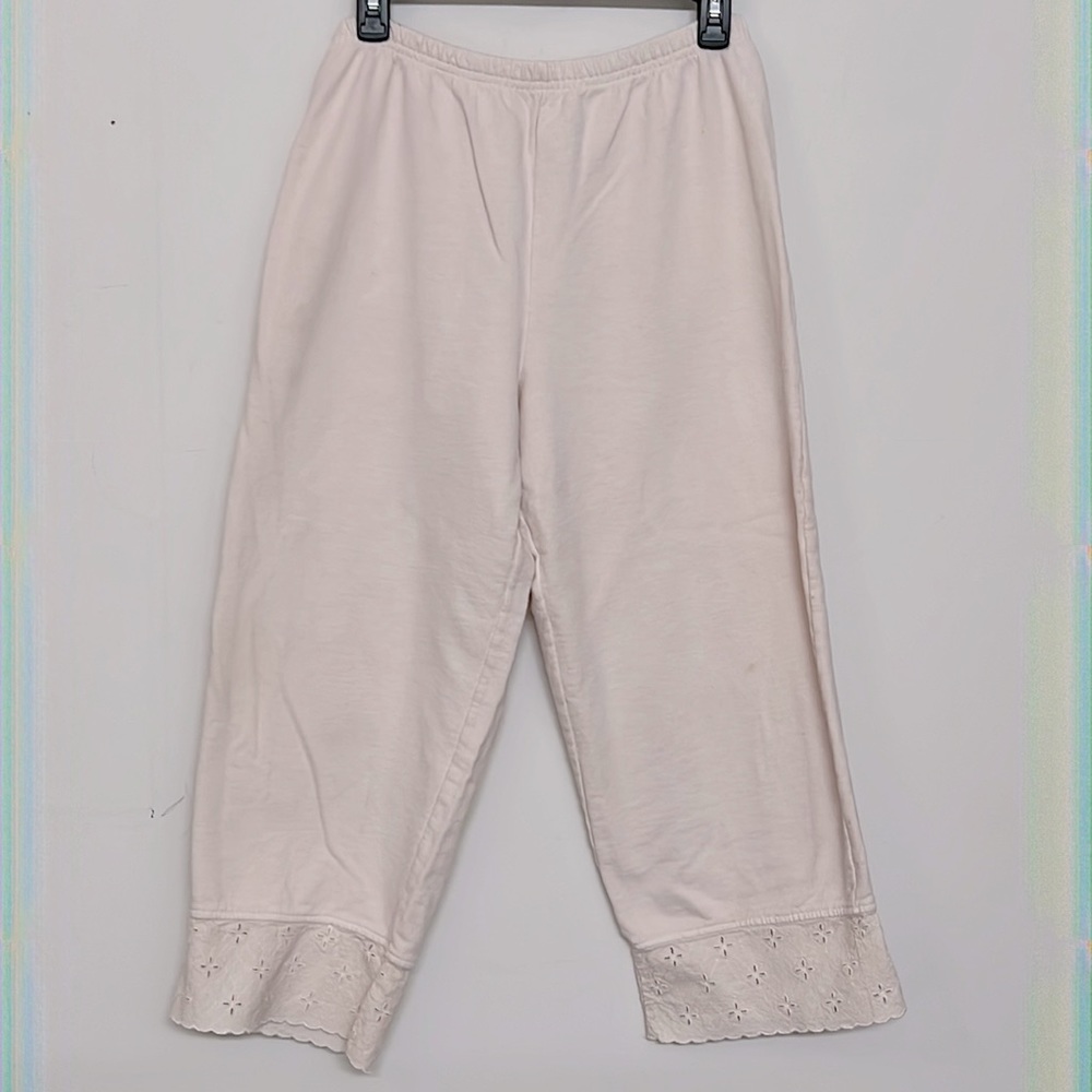 🌞 Coldwater Creek light pink capri sweat pants 100% cotton elastic waist women S